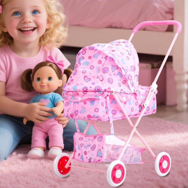 Rosa oder blauer Spielzeugkinderwagen für Kinder mit widerstandsfähigem Rahmen und realistischem Design