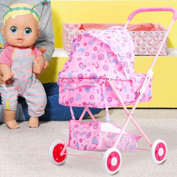 Rosa oder blauer Spielzeugkinderwagen für Kinder mit widerstandsfähigem Rahmen und realistischem Design