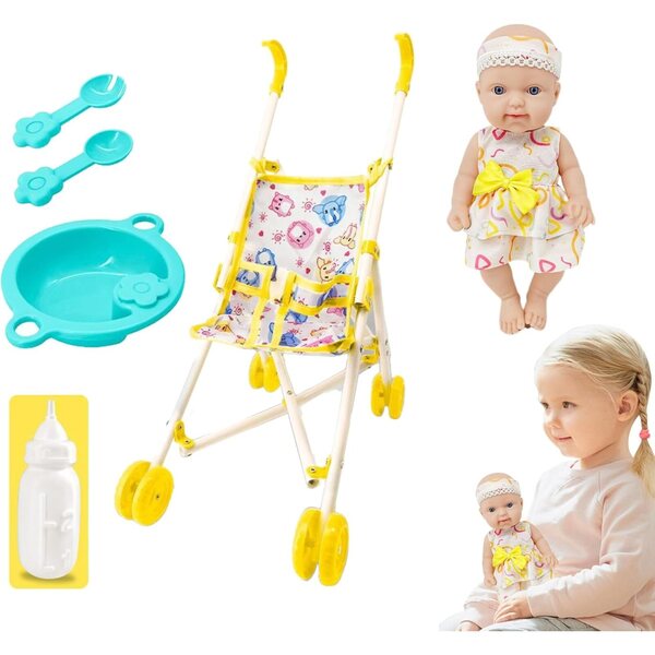 Kinderwagenset für 10''-Puppen mit Zubehör für realistisches und kreatives Kinderspiel