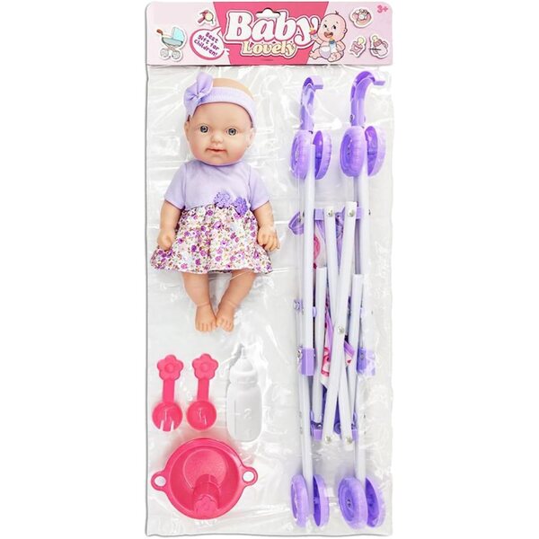 10-Zoll-Kinderwagen-Puppenset – realistisches Babyspielzeug mit Zubehör