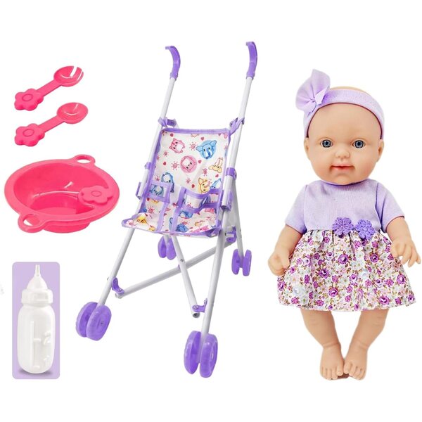 10-Zoll-Kinderwagen-Puppenset – realistisches Babyspielzeug mit Zubehör