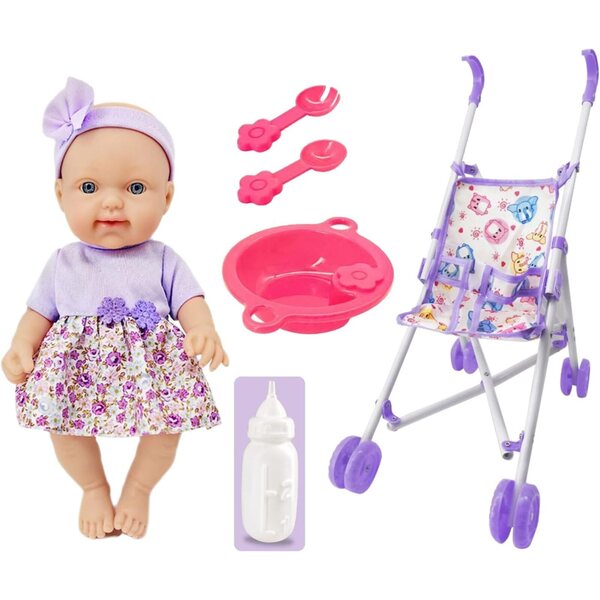 10-Zoll-Kinderwagen-Puppenset – realistisches Babyspielzeug mit Zubehör