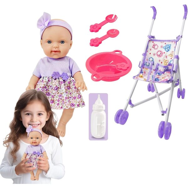 Bambola con Passeggino per Bambini 10'' - Gioco di Ruolo Realistico e Completo