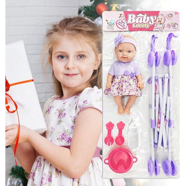 Bambola con Passeggino per Bambini 10'' - Gioco di Ruolo Realistico e Completo