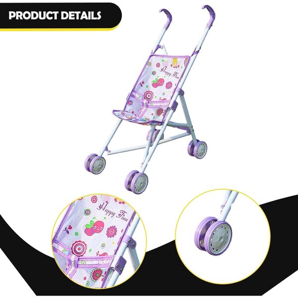 Zusammenklappbarer Spielzeug-Kinderwagen für Almencla-Puppen, Lila, 22 x 38,5 x 54 cm