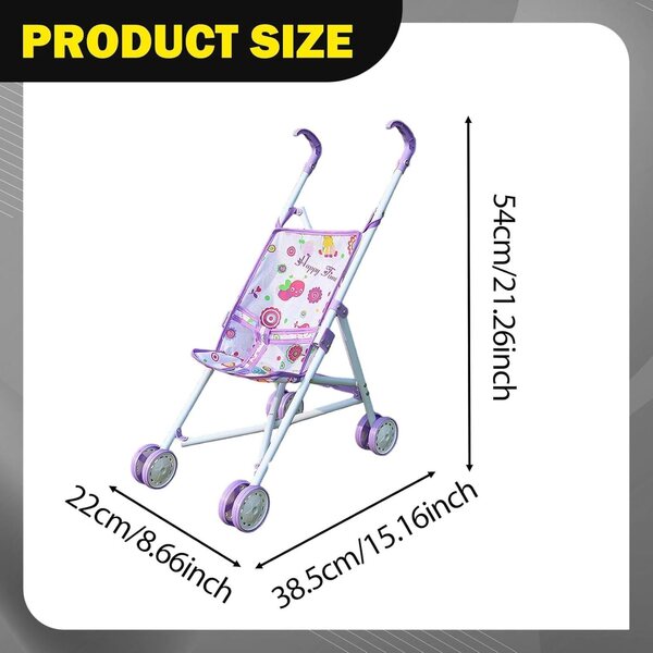 Zusammenklappbarer Spielzeug-Kinderwagen für Almencla-Puppen, Lila, 22 x 38,5 x 54 cm