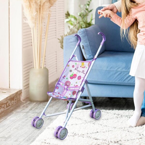 Zusammenklappbarer Spielzeug-Kinderwagen für Almencla-Puppen, Lila, 22 x 38,5 x 54 cm