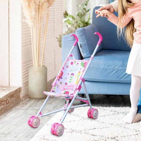 Passeggino Giocattolo Pieghevole per Bambole Rosso - Design Stabile e Materiali Durevoli