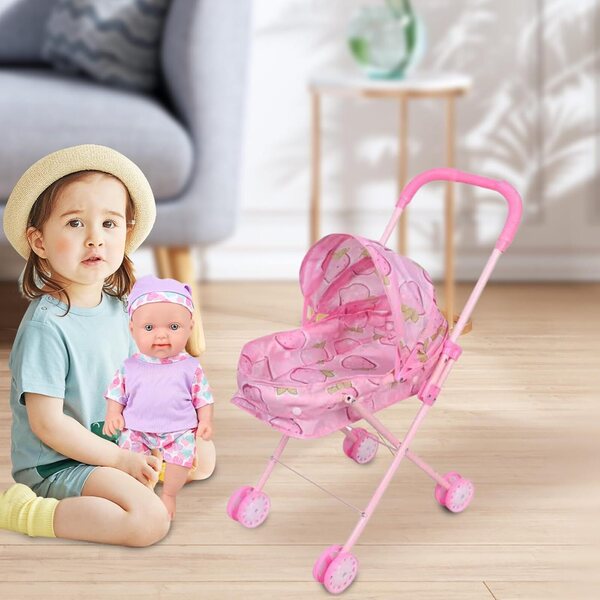 Puppenwagen mit verstellbarem Faltzelt, kreatives Spielen für Kinder
