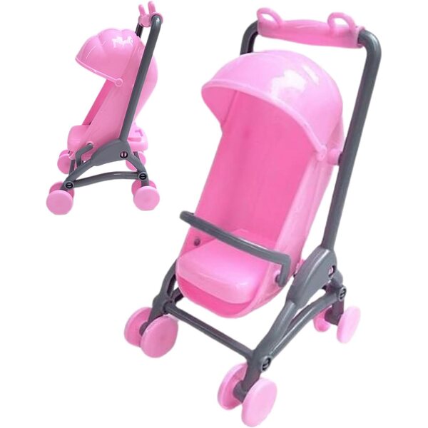 Mini carrozzina per bambole pieghevole in ABS con maniglia regolabile, giocattolo colorato e portatile
