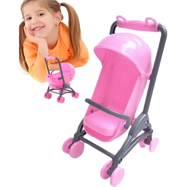 Mini carrozzina per bambole pieghevole in ABS con maniglia regolabile, giocattolo colorato e portatile