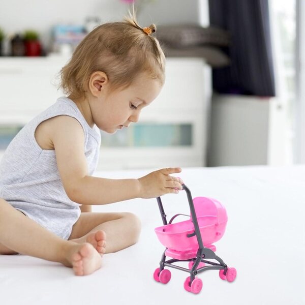 Mini carrozzina per bambole pieghevole in ABS con maniglia regolabile, giocattolo colorato e portatile