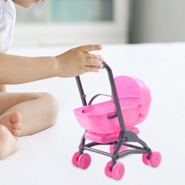Mini carrozzina per bambole pieghevole in ABS con maniglia regolabile, giocattolo colorato e portatile