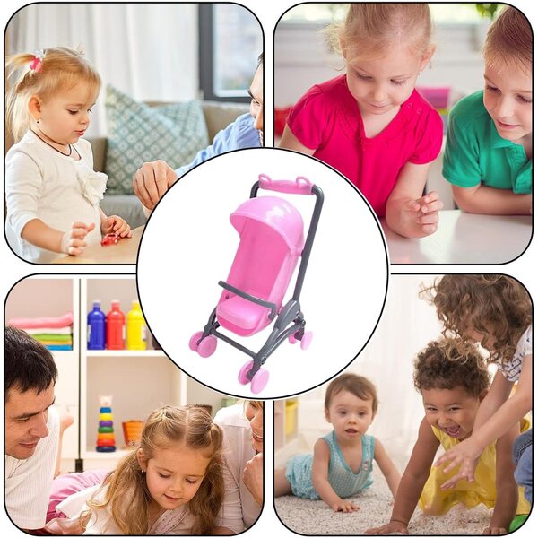Mini carrozzina per bambole pieghevole in ABS con maniglia regolabile, giocattolo colorato e portatile