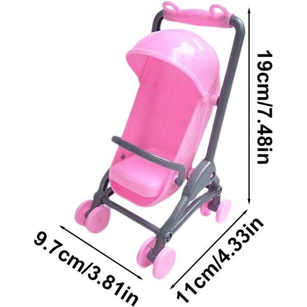 Mini carrozzina per bambole pieghevole in ABS con maniglia regolabile, giocattolo colorato e portatile