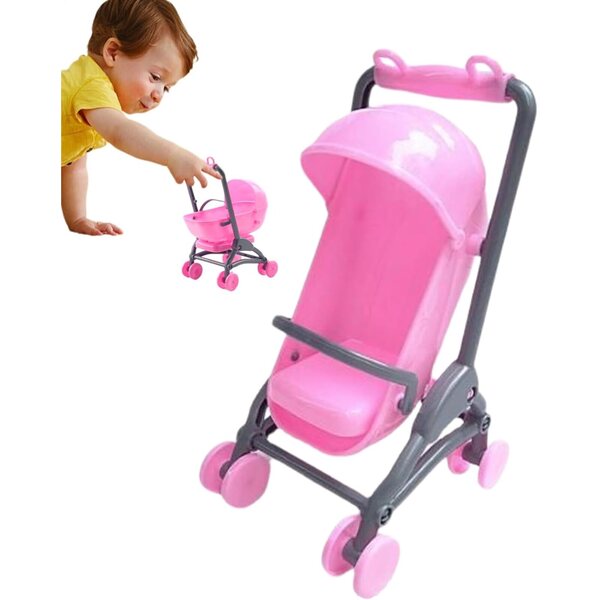 Mini carrozzina per bambole pieghevole in ABS con maniglia regolabile, giocattolo colorato e portatile