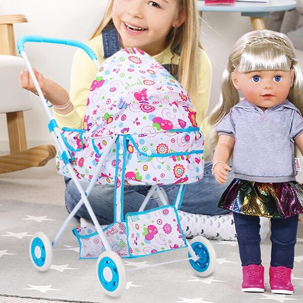 Passeggino per bambole pieghevole in metallo e tessuto, gioco realistico per bambini