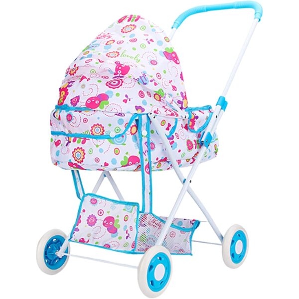 Passeggino per bambole pieghevole in metallo e tessuto, gioco realistico per bambini