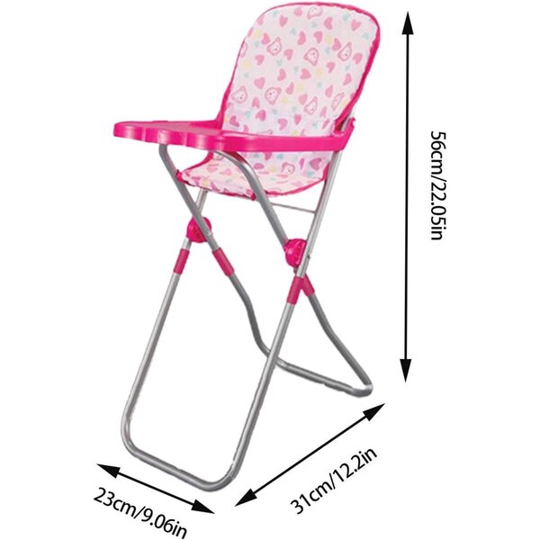 35 cm Spielzeug-Kinderwagen für Puppen, Kinderzimmer-Spielset mit Wiege und rosafarbenem Hochstuhl