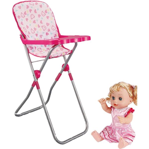 35 cm Spielzeug-Kinderwagen für Puppen, Kinderzimmer-Spielset mit Wiege und rosafarbenem Hochstuhl