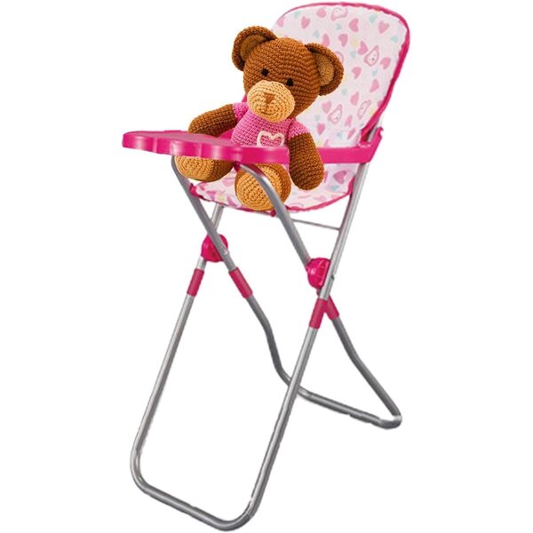 35 cm Spielzeug-Kinderwagen für Puppen, Kinderzimmer-Spielset mit Wiege und rosafarbenem Hochstuhl