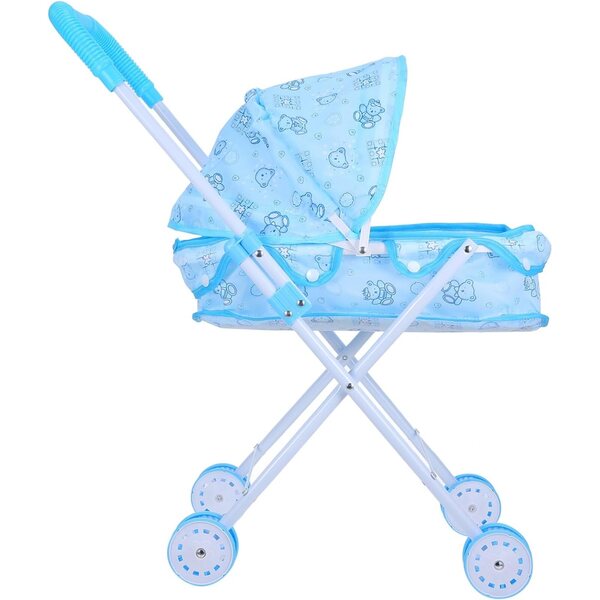 VICASKY Leichter blauer Puppenspielzeug-Kinderwagen mit Bärenkopf, 55 x 48 cm