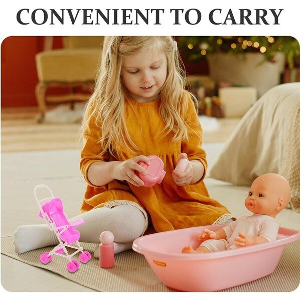ERINGOGO Kleiner, leichter und robuster Puppenwagen, kompaktes Design, Rosa