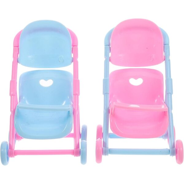 Zusammenklappbarer Kinderwagen für Puppen, 2-teilig, aus sicherem Material und realistischem mehrfarbigem Design