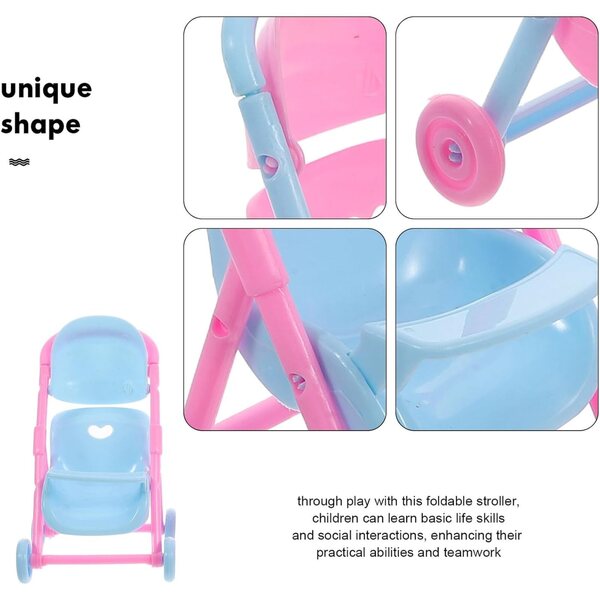Zusammenklappbarer Kinderwagen für Puppen, 2-teilig, aus sicherem Material und realistischem mehrfarbigem Design