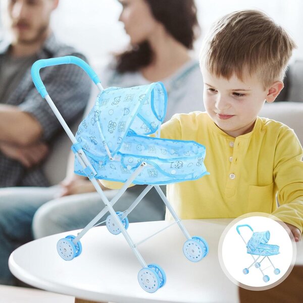 ifundom Leichter und tragbarer Spielzeug-Kinderwagen für Puppen aus hellblauem Oxford-Stoff