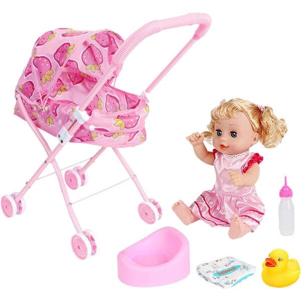 Puppenwagen mit Puppe und Zubehör – Soundeffekte und realistisches Design