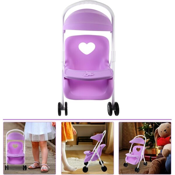 Lila Puppenwagen aus Kunststoff, dekoratives Accessoire für das Puppenhaus