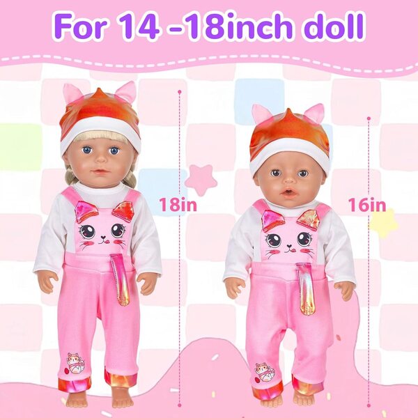 Salopette per bambole 35-43 cm con motivo gatto - Zouonou abbigliamento doll