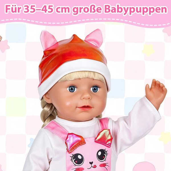Salopette per bambole 35-43 cm con motivo gatto - Zouonou abbigliamento doll