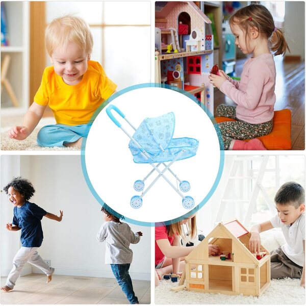 Vaguelly Leichter und kompakter Spielzeug-Kinderwagen für Puppen, glättende Räder, Blau