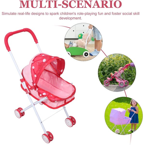 Mehrfarbiger ifundom Puppenspielzeug-Kinderwagen 64x52x24 cm für Rollenspiele