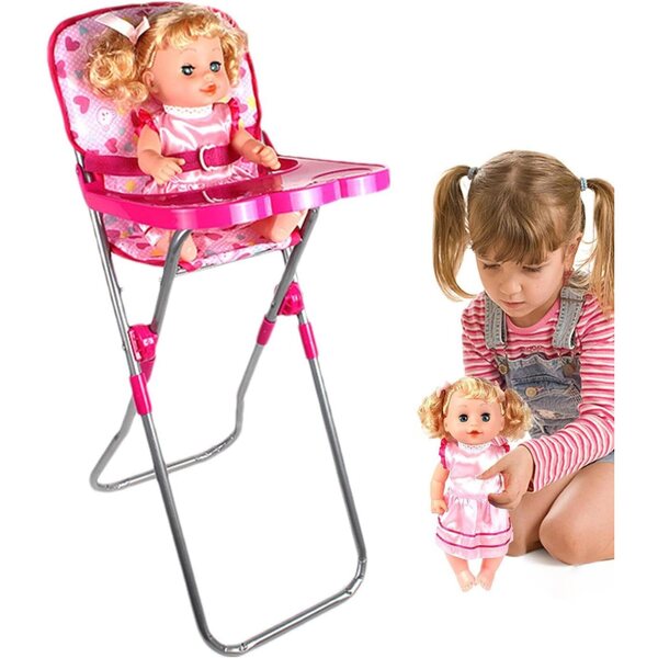 Rosa Kinderwagen für Puppen mit Aufbewahrungskorb – Kreativspiel für Kinder
