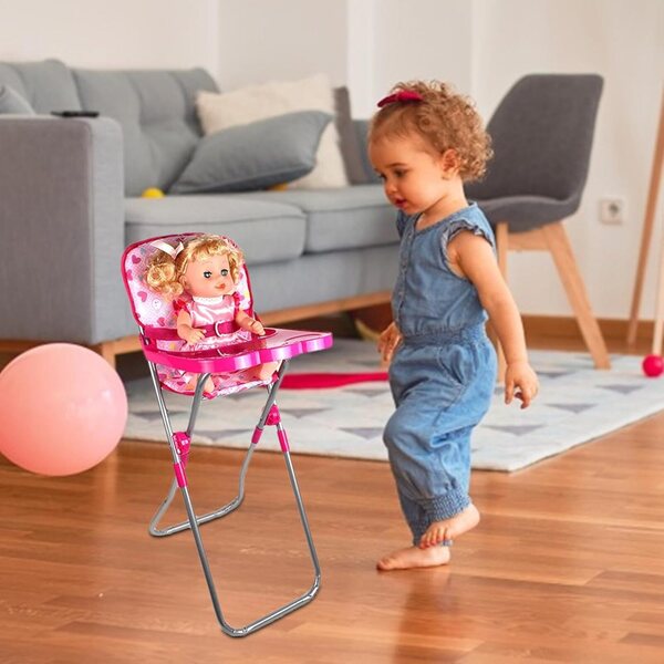 Rosa Kinderwagen für Puppen mit Aufbewahrungskorb – Kreativspiel für Kinder