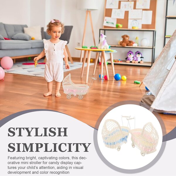 ERINGOGO Mini Passeggino Porta Caramelle 2 Pezzi Decorazione Baby Shower Rosa e Blu