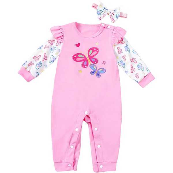Set aus Kinderpuppenkleidung und Stirnband aus Polyester mit Knopfverschluss