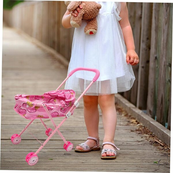 Passeggino pieghevole BESPORTBLE leggero rosa per giochi di ruolo bambini