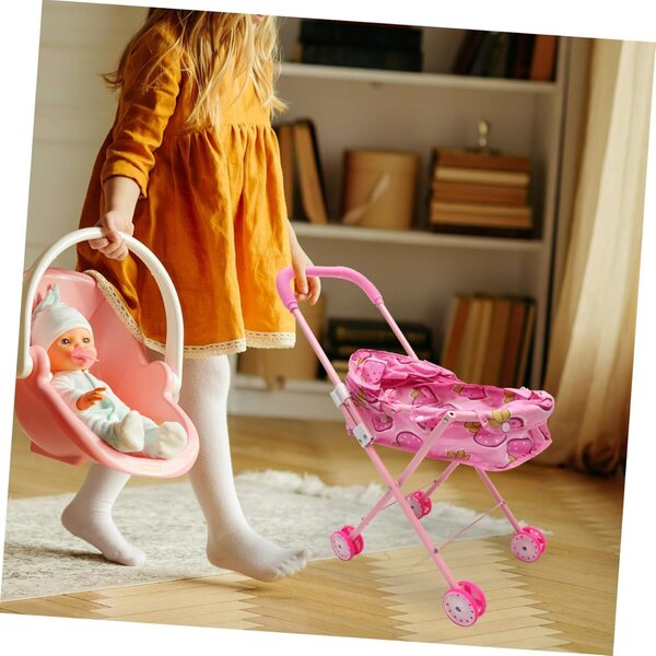 Passeggino pieghevole BESPORTBLE leggero rosa per giochi di ruolo bambini
