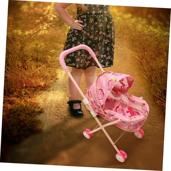 Passeggino pieghevole BESPORTBLE leggero rosa per giochi di ruolo bambini