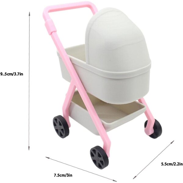 Miniatur-Kinderwagen 1:12 Harayaa für Puppenhaus, Grau, stabiles PP