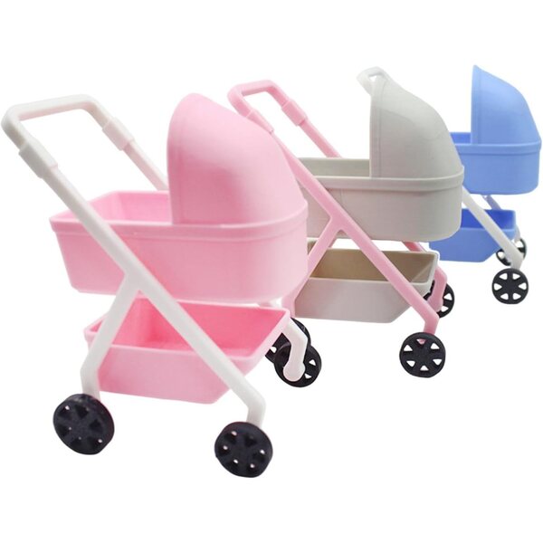 Miniatur-Kinderwagen 1:12 Harayaa für Puppenhaus, Grau, stabiles PP