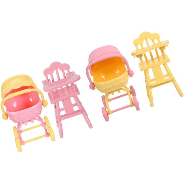 LOLIPPYY Mini-Kinderwagen- und Hochstuhl-Set für Puppenhäuser, realistisches Zubehör
