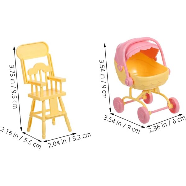 LOLIPPYY Mini-Kinderwagen- und Hochstuhl-Set für Puppenhäuser, realistisches Zubehör