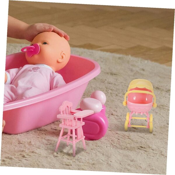 LOLIPPYY Mini-Kinderwagen- und Hochstuhl-Set für Puppenhäuser, realistisches Zubehör