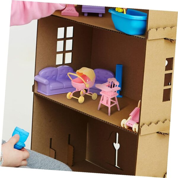 LOLIPPYY Mini-Kinderwagen- und Hochstuhl-Set für Puppenhäuser, realistisches Zubehör