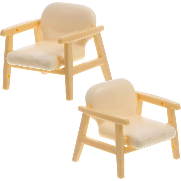 INOOMP 2 pezzi Mini Poltrona in Plastica Beige per Casa delle Bambole, Mobili Miniatura